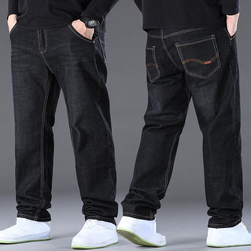 Große Herren-Jeans, locker, bequem, weites Bein, sportlich, gerade, elastisch, Freizeit, große Größe, Vier-Jahreszeiten-Modelle, lange Hose
