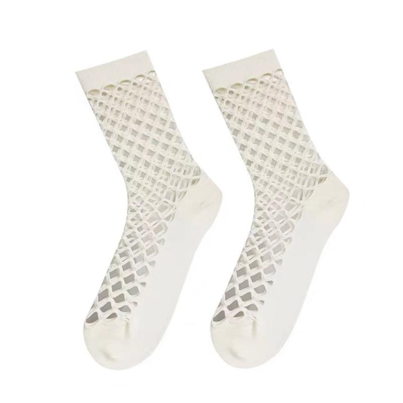 Summer Socks Women'S Solid Color Hole Socks Style White Breathable Thin Mesh Hollow Tube Socks