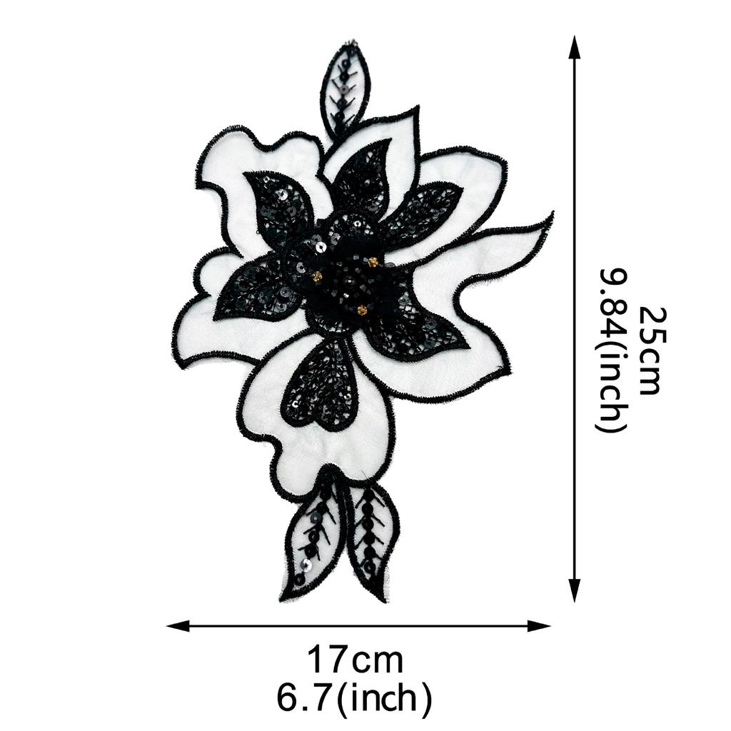 Solid Color Mesh Embroidery Sequined Flower Cloth Sticker Heavy Industry Applique Clothing Decorative Lace Accessories
