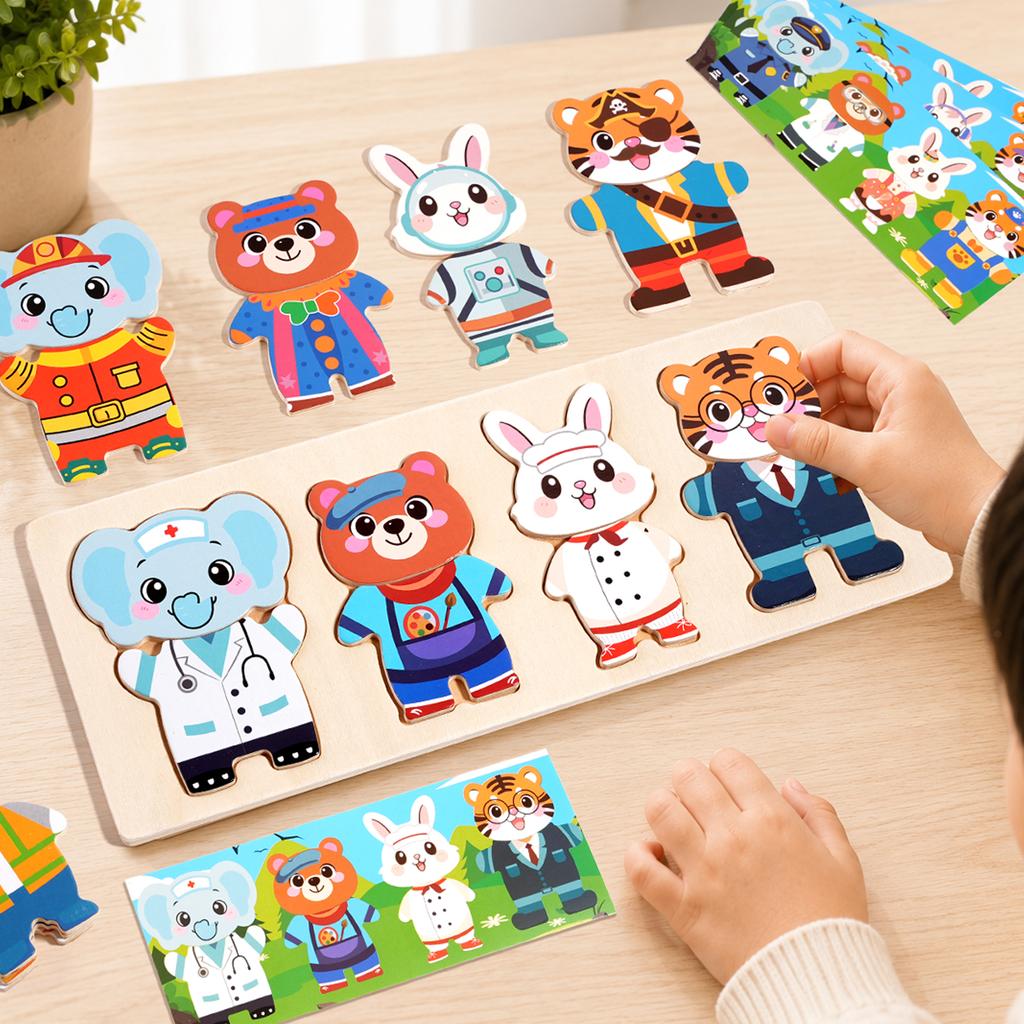 Animal Change Clothes Puzzle Children's Early Educational Wooden Jigsaw Puzzle Dressing Game Baby Puzzle Toys for Children Gift