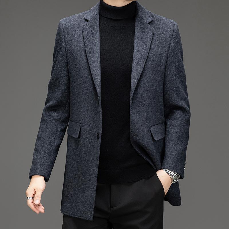 

Men s middle-aged dad s short woolen suit winter casual cashmere coat single suit fashion windbreaker jacket 195
