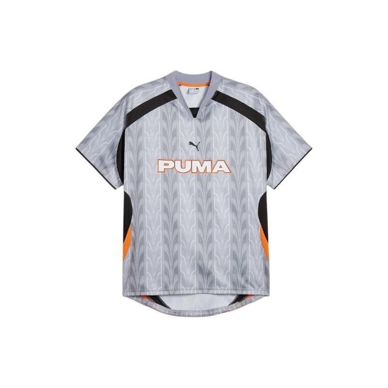 Puma Retro Football Jersey With Letter Print Casual Breathable Short Sleeve Unisex Tops Gray 627885-42