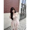 Pure desire floral dress for women's summer leisure, a while ago, showing thinness and waist princess cake dress, sweet lace short dress