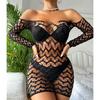 Lingerie Women Dress Sleepwear Hip Skirt Long Sleeve Hollow Mesh Fishnet Dress Nightgowns Dresses Swimwear Net Underwear