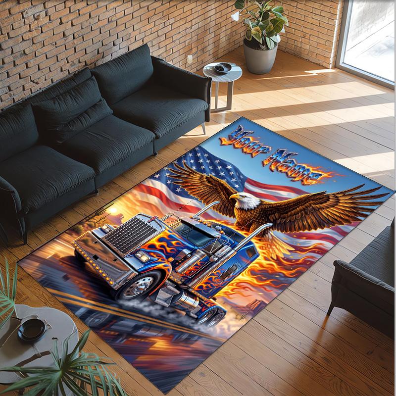 Truck Theme Crystal Velvet Rug Personalized Custom Name Text Soft Floor Mat Home Decor