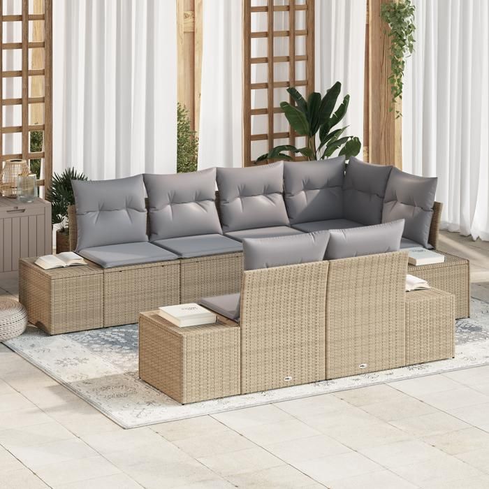 VidaXL Ensemble de canapés de jardin 7 pièces avec coussins en rotin beige 3347100