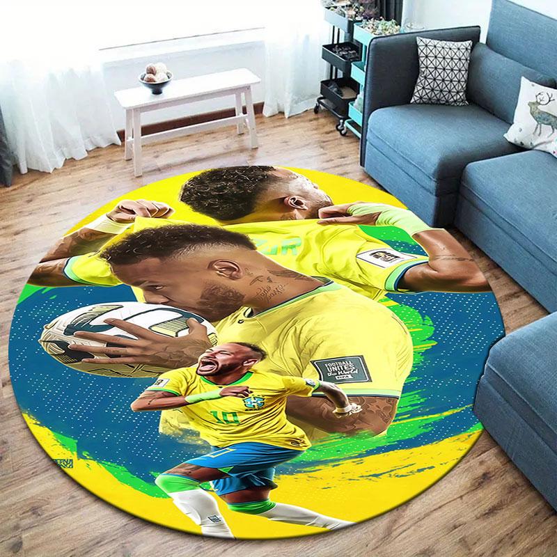 Neymar Jr Runder Teppich, Teppich für Wohnzimmer Schlafzimmer Sofa Spielzimmer Dekor, Rutschfeste Fußmatte