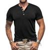 Men Henley Neck Short Sleeve T Shirt Cotton Slub Knit Soft Lightweight Casual Classic Fit Top for Everyday Wear