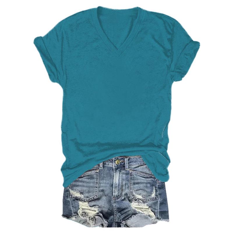 

Бесплатная доставка Футболка с V-образным вырезом, с коротким рукавом, однотонная, на заказ Medium озеро синий