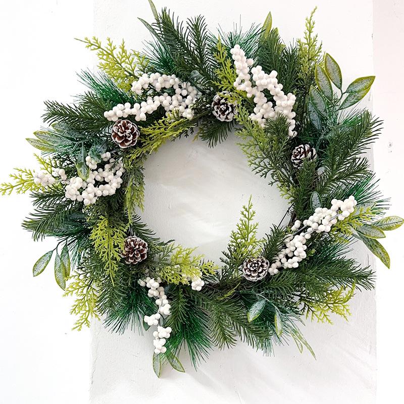 

50 см Рождественское украшение Белый деревенский стиль Южноамериканская имитация сосновой хвои Белый можжевельник лиственный венок 50cm