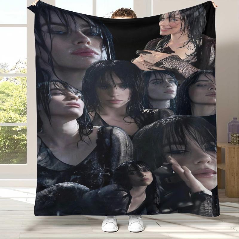 Módní flanelová deka Billie Eilish, zpěvačka, hvězda, ultra měkká teplá plyšová přikrývka pro domácnost, ložnici, postel, pohovku, kancelář, kempování