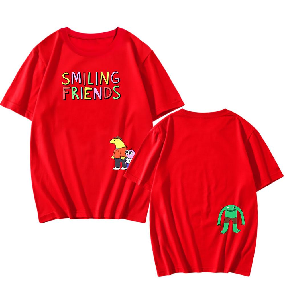 

Smiling Friends Manga Graphic T-shirt Cotton Short Sleeve Loose Tshirts Unisex Streetwear Casual O-neck Fashion T Shirt XXL червоний