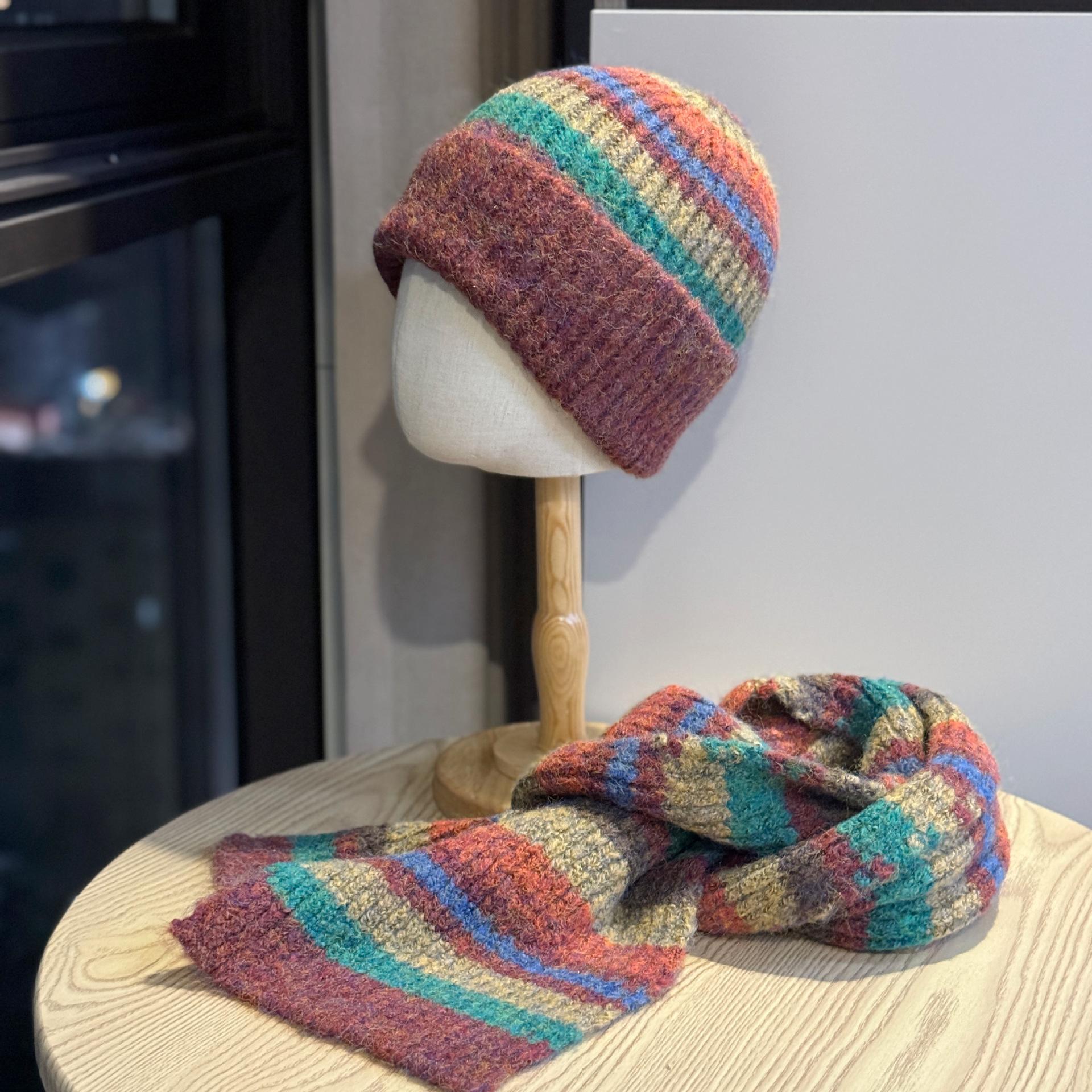 

Korean-style solid color high-end knitted hat for women, autumn and winter thickened warm scarf set, versatile woolen hat Adult54-60Average Size