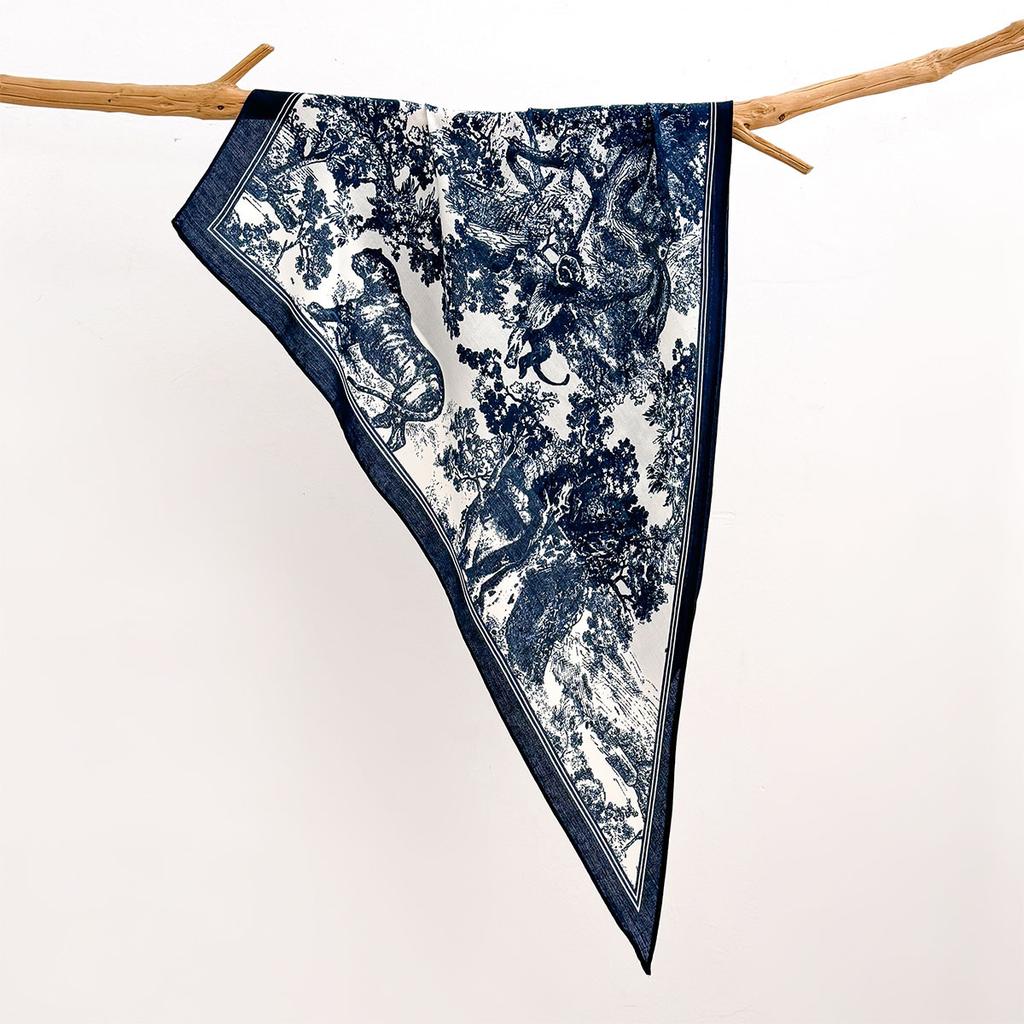 Retro Cotton and Linen Feel Triangular Silk Scarf Women's Four-season Versatile Neck Protection Scarf Headscarf Commuting Accessories Scarf