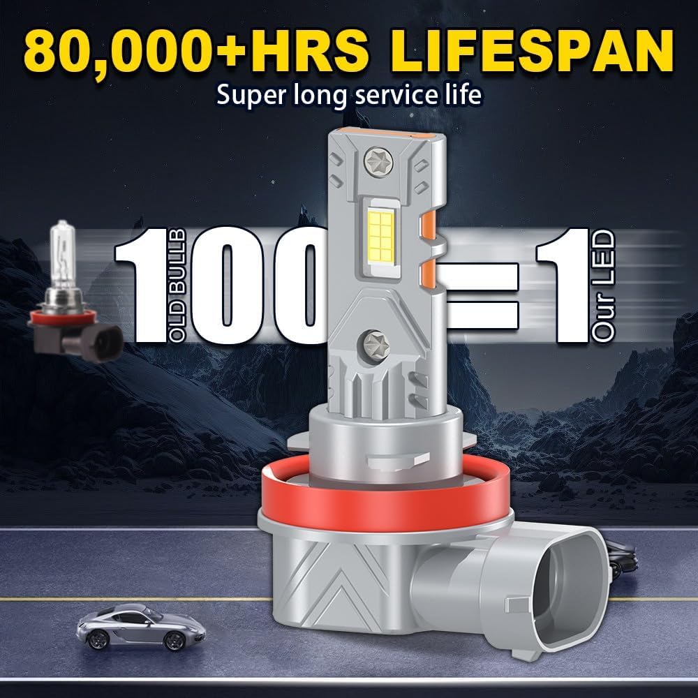 Fit For Hyundai Elantra 2007-2013, H1 H11 High/Low Beam Light Bulbs, 600% Brightness 6500K White 1:1 Size Fanless With Copper Heat Sink Panel, Plug
