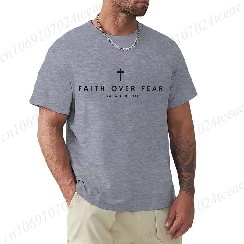 Oversized Mens Tshirts Summer Faith Over Fear Print Tee Shirt Funny Christian Jesus Design Street Short Sleeve Top Men Clothes