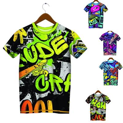 Kids T-shirt Personalized Graffiti Pattern Print Short-sleeved Tops Tees Casual Girl T-shirt Boy Streetwear