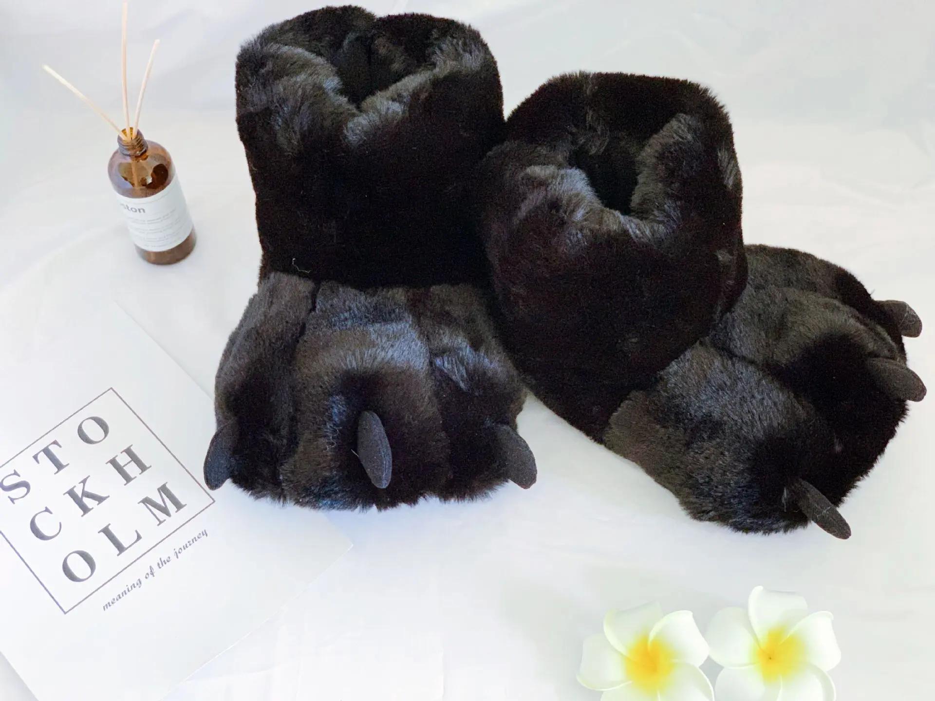 

Модные домашние сапоги Comemore для девочек, теплая домашняя обувь для пар, женские хлопковые сапоги, меховые шлепанцы, креативные зимние тапочки с милыми медвежьими когтями L (40-45) cloth sole