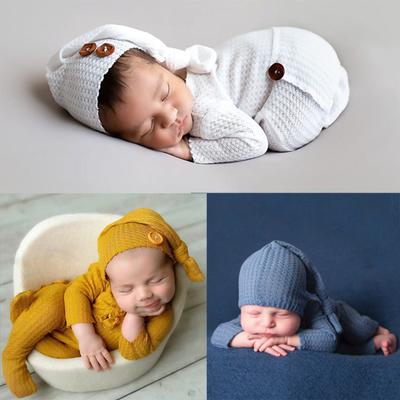 1 Set Baby Jumpsuit Skin-friendly Stretchable Two-piece Suit Newborn Photography Hat Clothing for Indoor