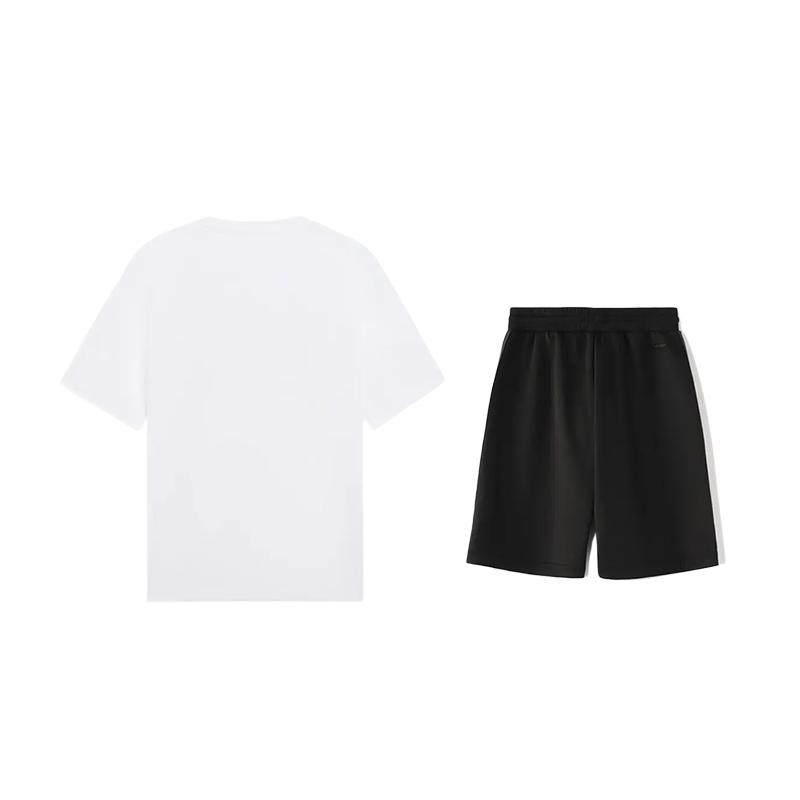Li Ning Graffiti Logo Loose Round Neck Short Sleeve Fashion Comfortable Simple Shorts Casual Sports Suit Unisex Sports Suit AHSUB03-2+YKSV129-2