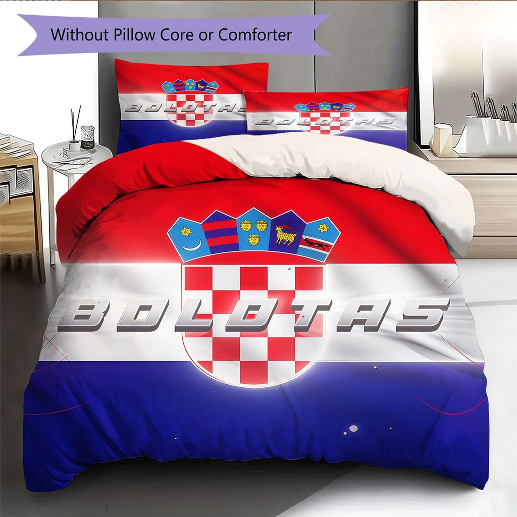 Croatia National Football Team Pattern Bedding Home Decoration Birthday Gift ( 1 Duvet Cover + 2 Pillowcase, Without Core),fan Merchandise.