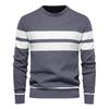 Men's European Fit Striped Round Neck Sweater for Autumn/Winter