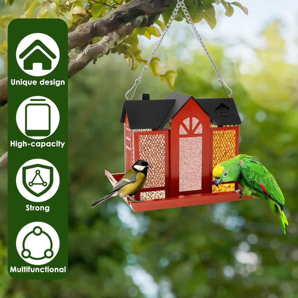 Metal Hanging Wild Bird Feeder Waterproof Outdoor Hang House Type Large Capacity Garden Decor Backyard Wildlife Birding