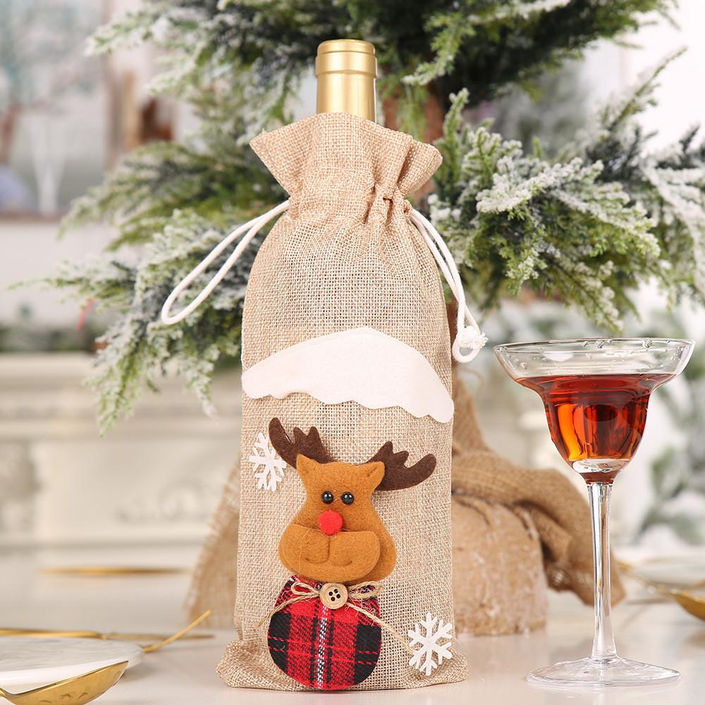

Delightful Themed Christmas Burlap Wine Bottle Bags For Holiday Entertaining Events Beige Reindeer