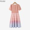 ZANZEA Women Casual Round Neck Short Sleeve Print A-Line Dress
