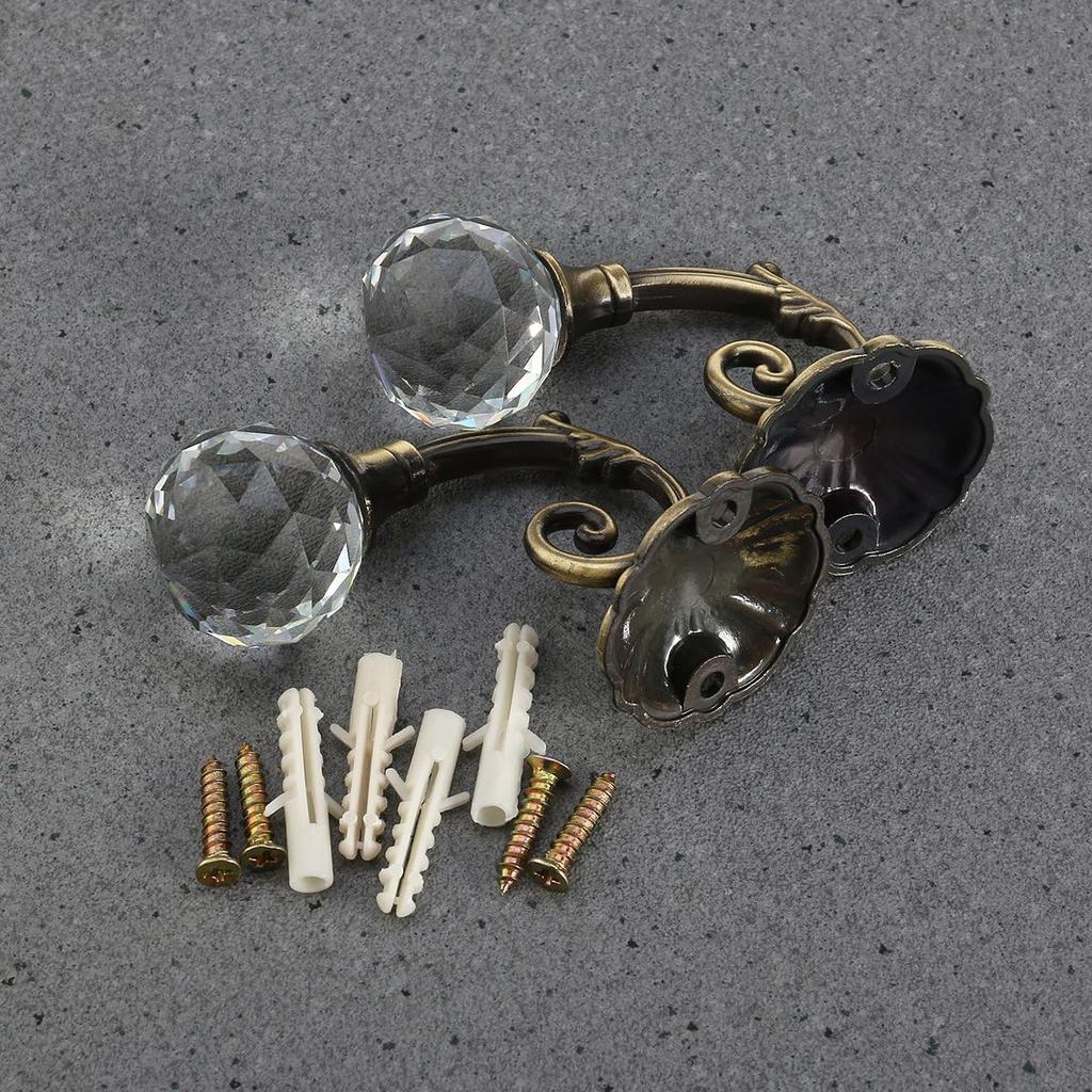 Curtain Tieback Hooks Drapery Holdbacks Crystal Ball Curtain Hookback Wall Mount Metal Curtain Holdback (Bronze 2pcs)