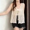 Spring and summer heavy industry embroidery hook flower hollow V-neck front shoulder vest design sense niche outer wear top vest