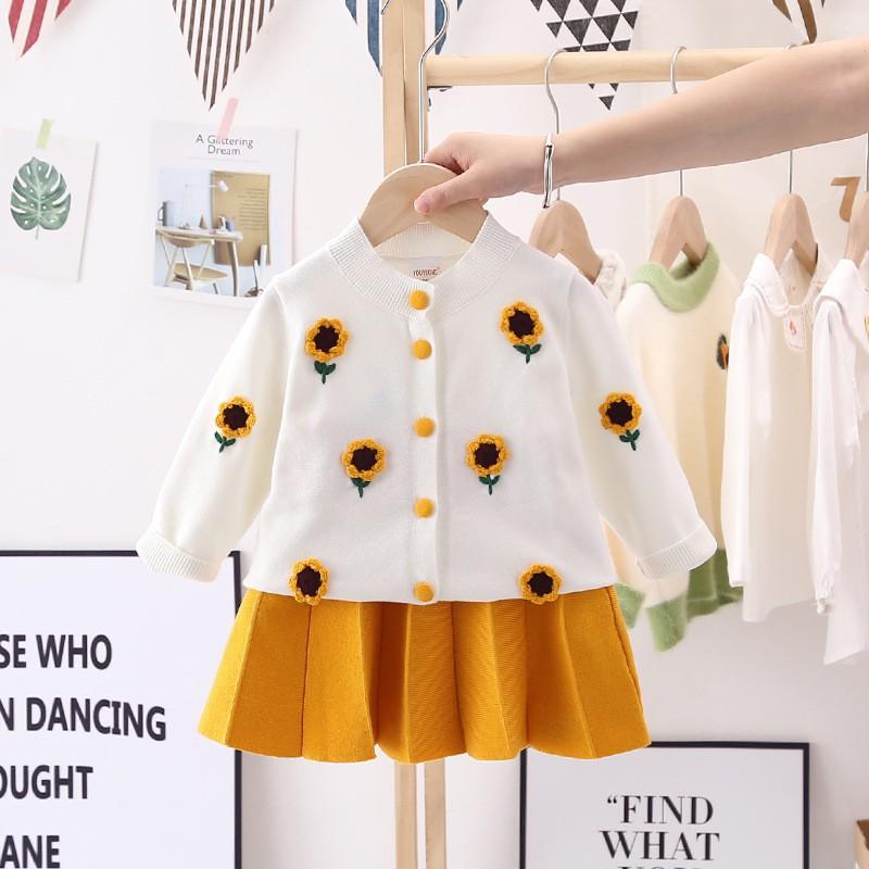 Girls Knit Skirt Set Toddler Kids Cardigan Dress 2Pcs Outfit
