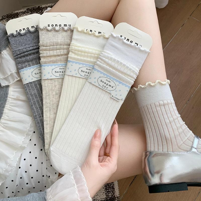 White Lace Socks, Socks, Summer Thin Ballet Style Girls, Anti-Pilling, Summer Long Piles Of Socks, Cotton Socks