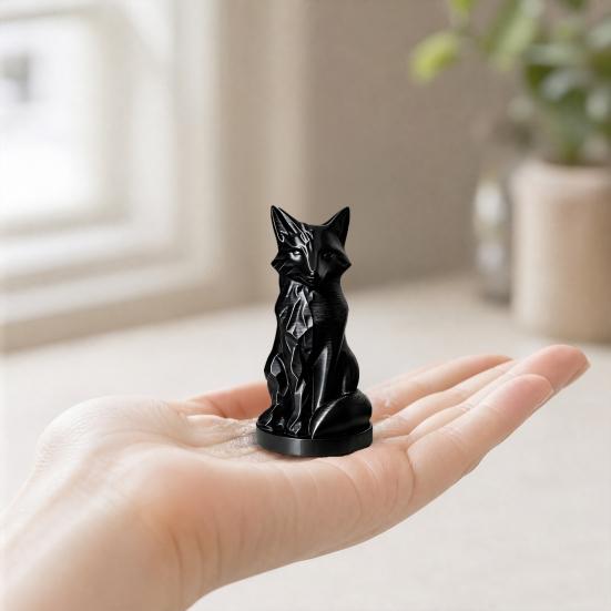 Geometric Faceted Fox Figurine, 3D Printed Sitting Fox Statue, Modern Art Fox Sculpture, Collectable Desktop Ornament for Home Table Shelf Decor