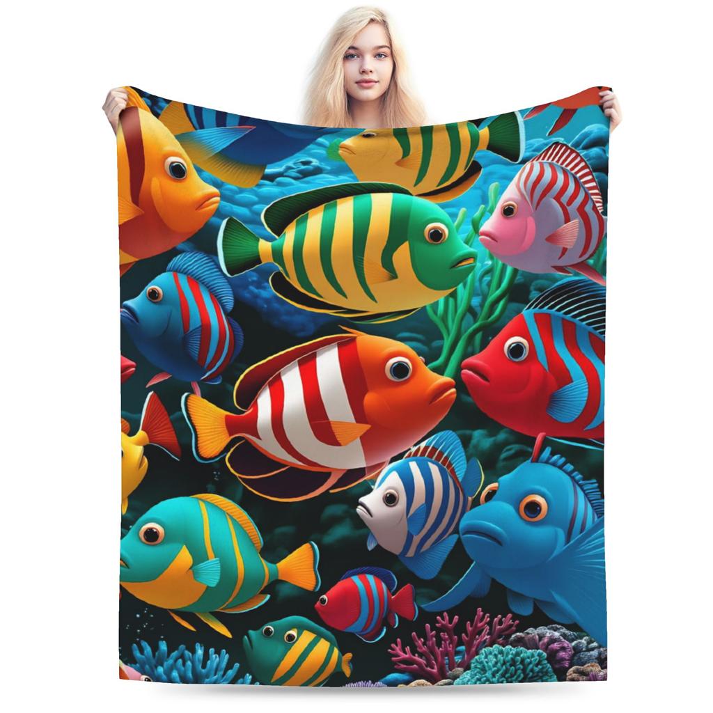 Beautiful Underwater World Colorful Fish Flannel Blankets Winter  Warm Soft Throw Blanket for Children Bedspread Sofa Bed Cover