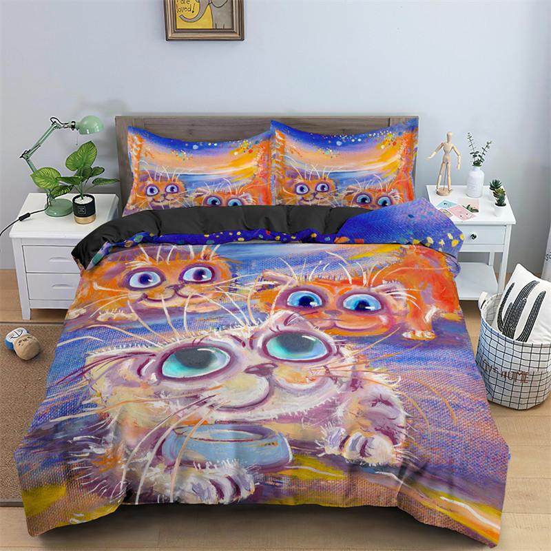 

Watercolor Cartoon Cat Duvet Cover Microfiber Cute Animals Comforter Cover Abstract Pet Cat Bedding Set King Twin Single Size EU single(135x200cm)