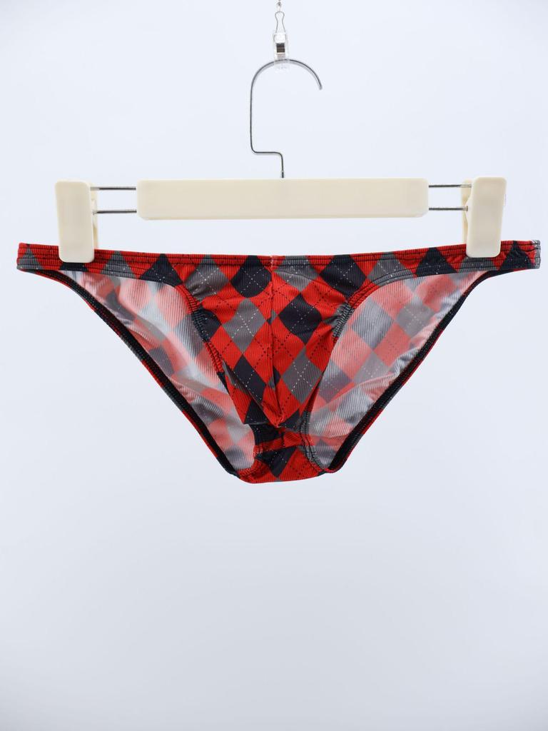 Plaid Ice Silk Ribbed Men's Breathable Underwear Triangle Briefs