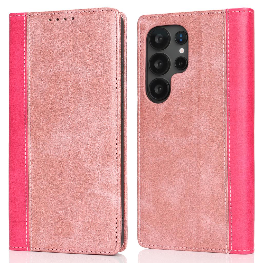 For Samsung Galaxy S25 Ultra Case Calf Texture 3 Card Slots Color Splicing Leather Phone Cover