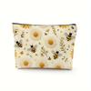 1 Stück Make-up-Tasche mit Bienenmuster, Charmante Kosmetiktasche mit Reißverschluss, Beige & Floral Design, Lebendiger Druck, Make-up-Taschen für Reisen