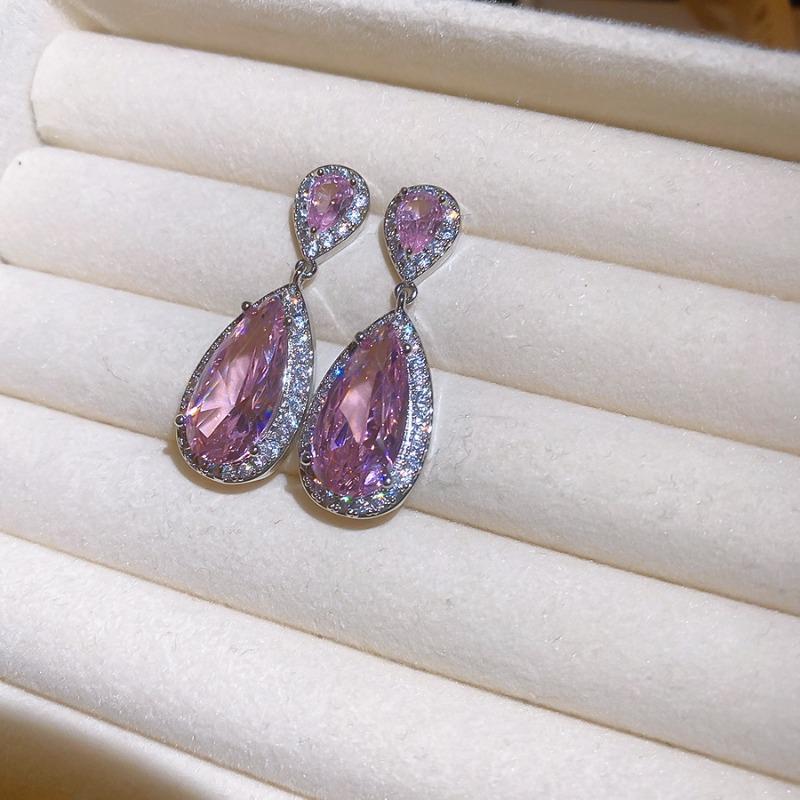 Rich daughter~ Silver needle super flash zircon water drop stud earrings temperament celebrity style earrings light luxury high-end earrings women