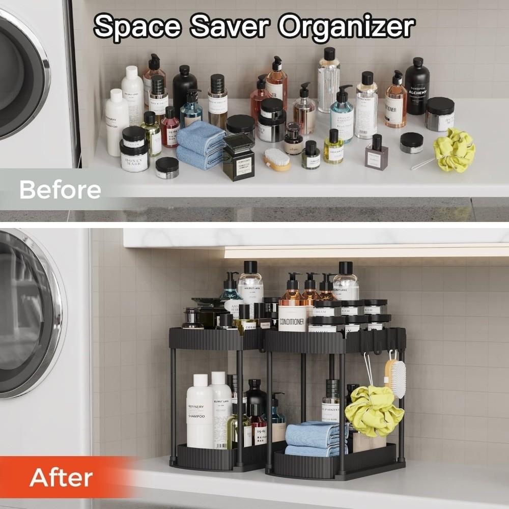 Versatile 2 Tier Under Sink Organizer Pull Out Stable Storage Rack Multi-Purpose Sliding Out Drawers for Bathroom Kitchen