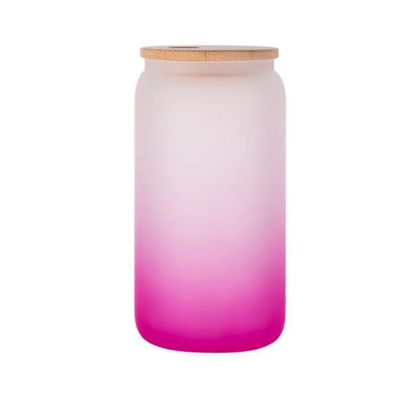 Gradient Color Water Bottle with Straw Juice Glasses with Wooden Lid Beer Wine  Milk Mocha Bubble Tea Cup Ice Cola Glass Cup