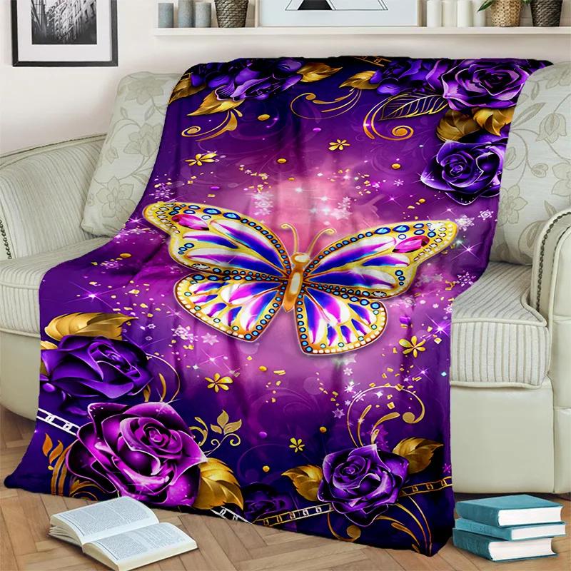 Cartoon Dream Butterfly Flower Blanket,Soft Throw Blanket for Home Bedroom Bed Sofa Picnic Travel Office Rest Nap Cover Blanket