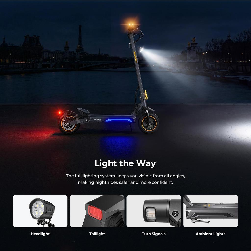 Folding Electric Scooter Ausom K20 1100W Peak Single Motor 648Wh Battery Capacity 20 km/h Default Top Speed 70 km Max Range