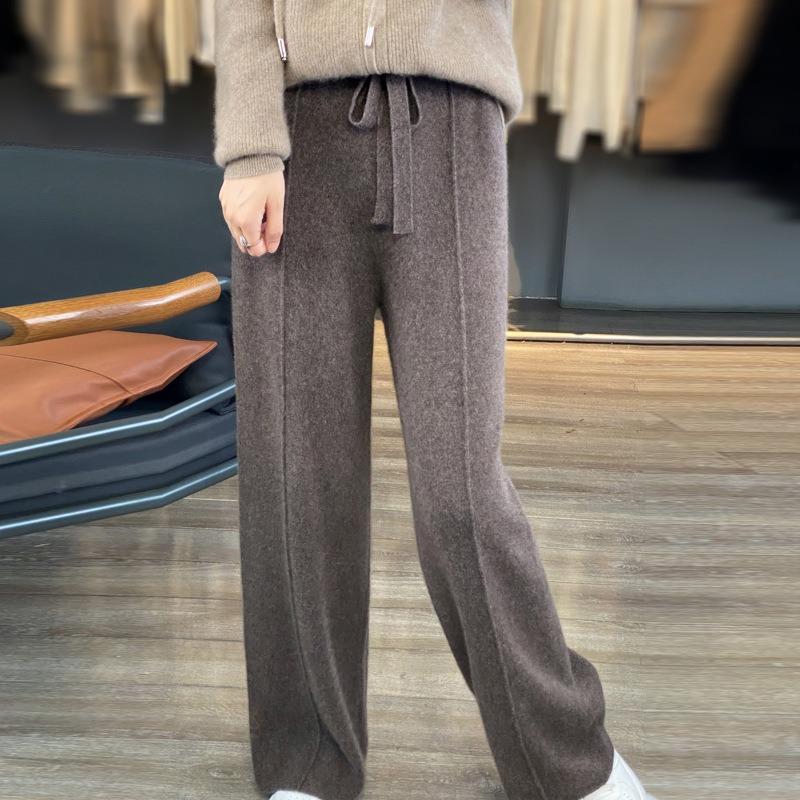 Pantaloni larghi in lana da donna, a vita alta, pantaloni casual spessi snellenti autunnali e invernali