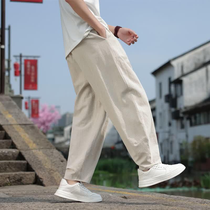 Yalu Men's Summer Chinese Style Loose Linen Harem Pants