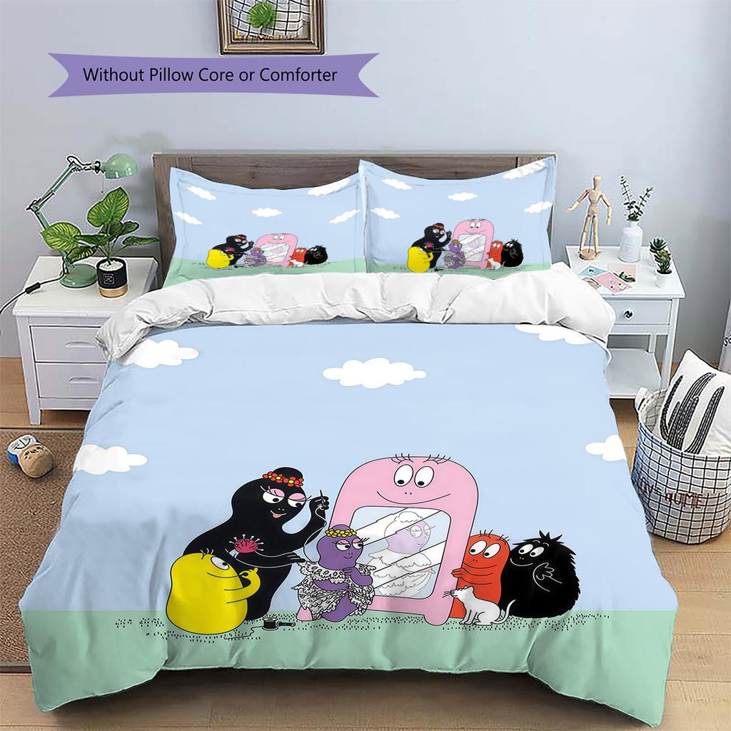 Barbapapa Pattern Bedding Quilt Set Home Decoration Gift (1 * Duvet Cover + 2 * Pillowcase Without Core)