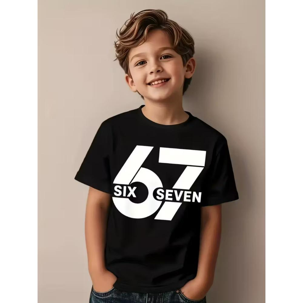 Fashion Men and Women's T-shirt Funny Digital 6 7 Print T-shirt Loose Short Sleeve Tops Summer Casual Kids Clothing