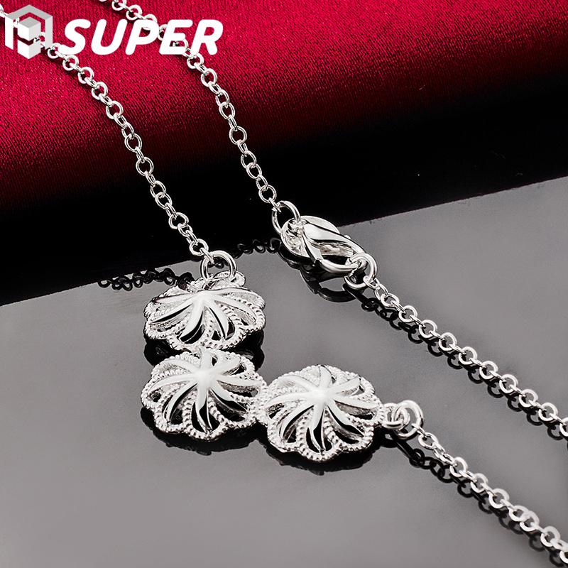 925 Sterling Silver 18 Inch Flower Necklace Jewelry