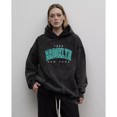 Brooklyn 1898 Stampe Lettera Artistica Felpe da Donna Lavate Cotone Moda Felpa con Cappuccio Felpa Larga Streetwear Casual